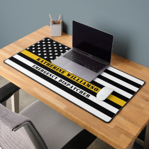 Custom 911 Dispatcher USA Flag Thin Gold Line Schreibtischunterlage