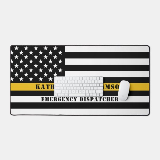 Custom 911 Dispatcher USA Flag Thin Gold Line Schreibtischunterlage (Tastatur & Maus)