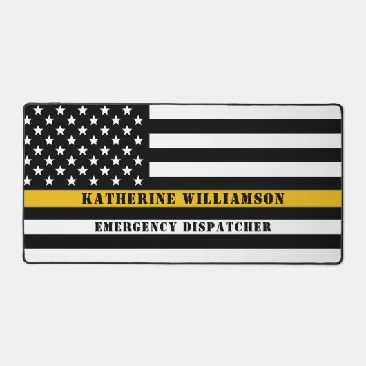 Custom 911 Dispatcher USA Flag Thin Gold Line Schreibtischunterlage (Vorderseite)