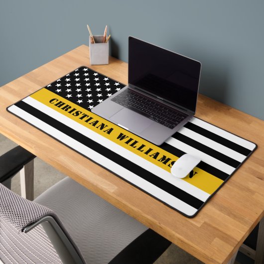 Custom 911 Dispatcher USA Flag Thin Gold Line Schreibtischunterlage (Büro 2)