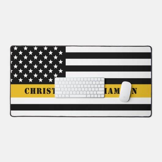 Custom 911 Dispatcher USA Flag Thin Gold Line Schreibtischunterlage (Tastatur & Maus)