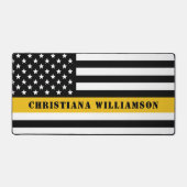 Custom 911 Dispatcher USA Flag Thin Gold Line Schreibtischunterlage (Vorderseite)