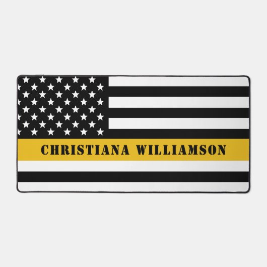 Custom 911 Dispatcher USA Flag Thin Gold Line Schreibtischunterlage (Vorderseite)