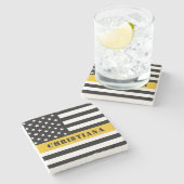 Custom 911 Dispatcher USA Flag Thin Gold Line Steinuntersetzer (Seitenansicht)