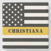 Custom 911 Dispatcher USA Flag Thin Gold Line Steinuntersetzer (Vorderseite)