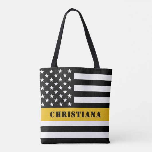 Custom 911 Dispatcher USA Flag Thin Gold Line Tasche (Rückseite)