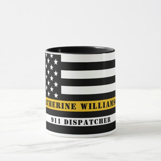 Custom 911 Dispatcher USA Flag Thin Gold Line Tasse (Zentrum)