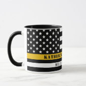 Custom 911 Dispatcher USA Flag Thin Gold Line Tasse (Links)