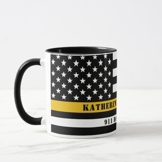 Custom 911 Dispatcher USA Flag Thin Gold Line Tasse (Links)