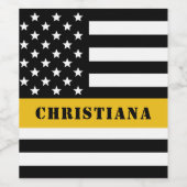 Custom 911 Dispatcher USA Flag Thin Gold Line Weinetikett (Einzelnes Label)