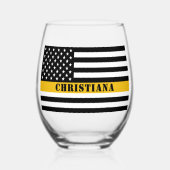 Custom 911 Dispatcher USA Flag Thin Gold Line Weinglas Ohne Stiel (Vorderseite)