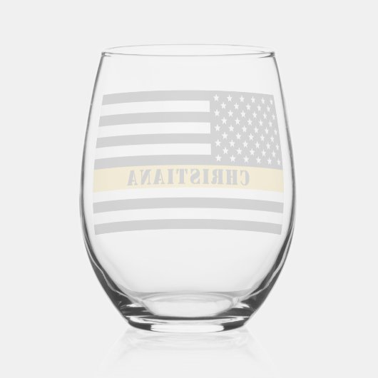 Custom 911 Dispatcher USA Flag Thin Gold Line Weinglas Ohne Stiel (Rückseite)