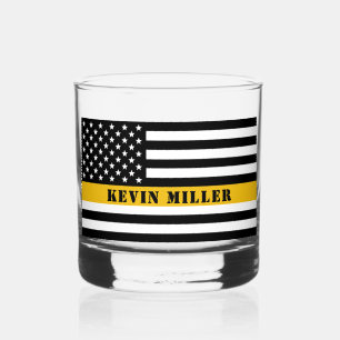 Custom 911 Dispatcher USA Flag Thin Gold Line Whiskyglas