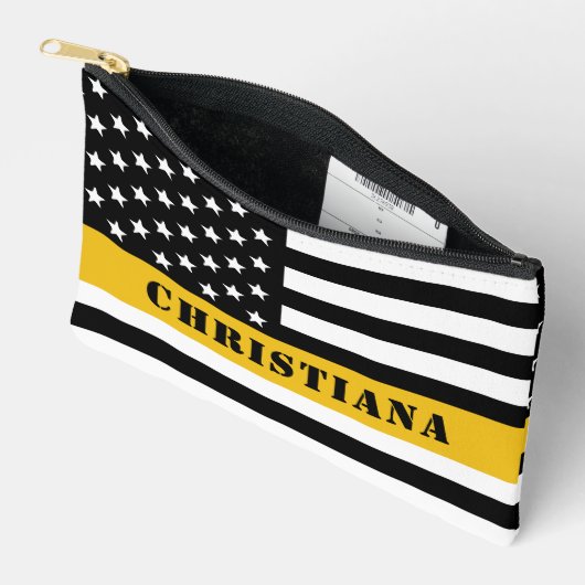 Custom 911 Dispatcher USA Flag Thin Gold Line Zubehörtasche (Offen)