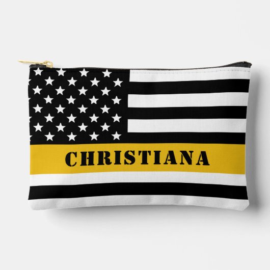 Custom 911 Dispatcher USA Flag Thin Gold Line Zubehörtasche (Vorderseite)