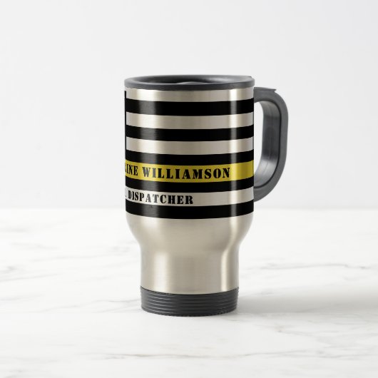 Custom 911 Dispatcher USA Flag Thin Yellow Line Reisebecher (VorderseiteRechts)