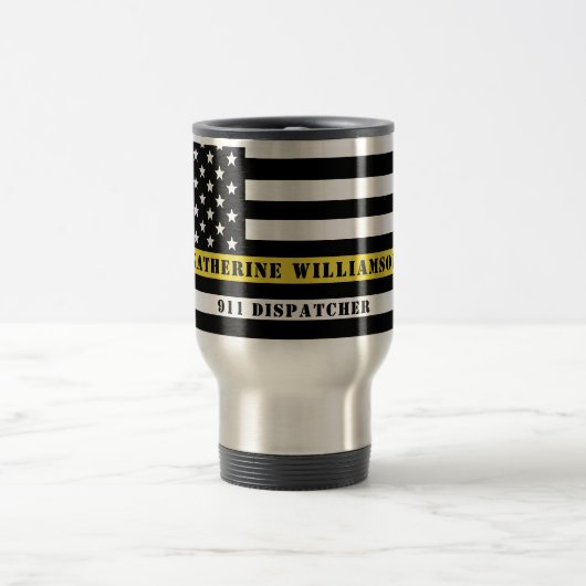 Custom 911 Dispatcher USA Flag Thin Yellow Line Reisebecher (Mittel)