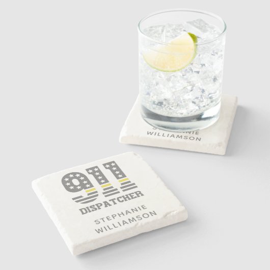 Custom 911 Dispatcher USA Flag Thin Yellow Line Steinuntersetzer (Seitenansicht)