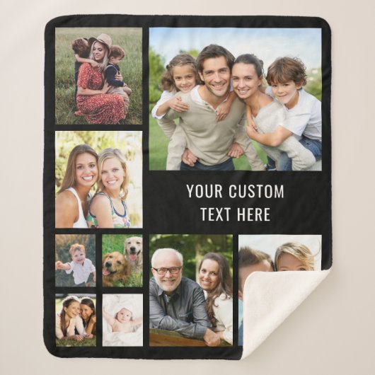 Custom 9 Foto Collage Black Sherpadecke (Vorderseite)
