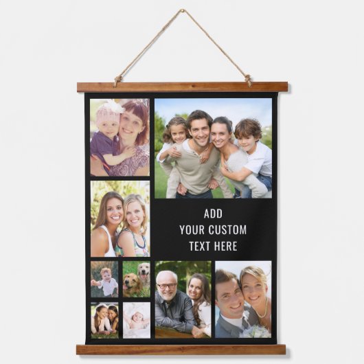 Custom 9 Foto Collage Black Wandteppich Mit Holzrahmen (Vorderseite)