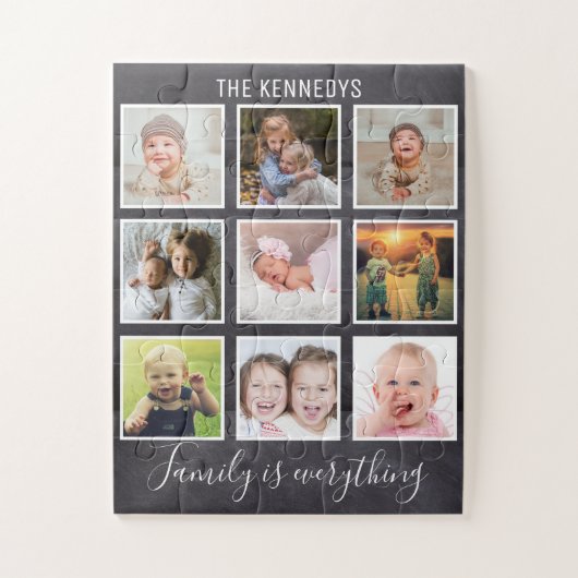 Custom 9 Foto Collage Family Chalkboard Puzzle (Vertikal)