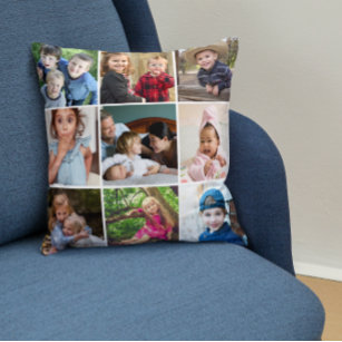 Custom 9 Foto Collage Family Quote Rustikales Holz Kissen