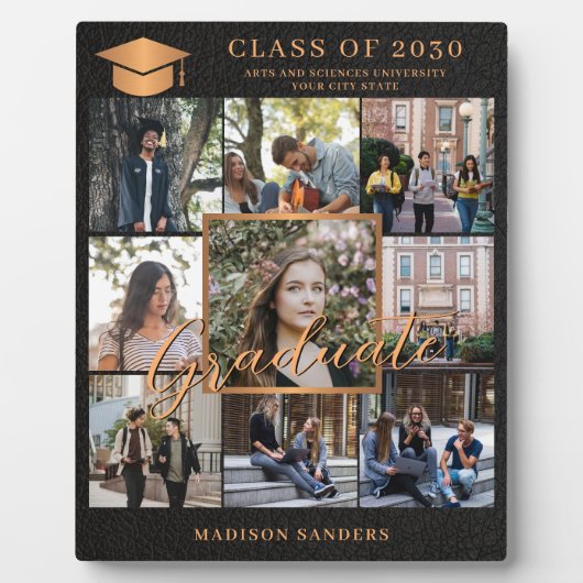 Custom 9 Foto Collage Gold schwarzer Graduiertenna Fotoplatte (Vorderseite)