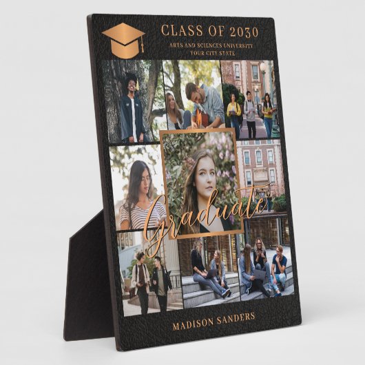 Custom 9 Foto Collage Gold schwarzer Graduiertenna Fotoplatte (Seite)