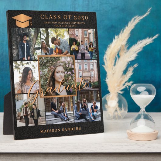 Custom 9 Foto Collage Gold schwarzer Graduiertenna Fotoplatte (Seite)