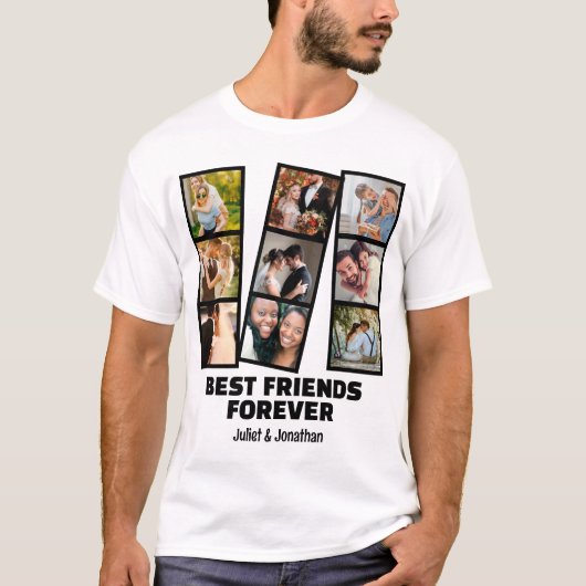 Custom 9 Foto Collage & Name Best Friend Forever T-Shirt (Vorderseite)