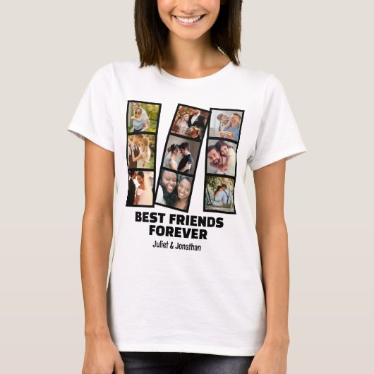Custom 9 Foto Collage & Name Best Friend Forever T-Shirt (Vorderseite)