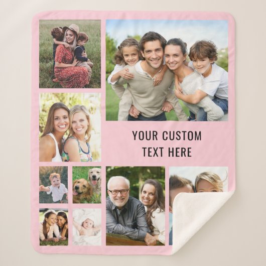 Custom 9 Foto Collage Pink Sherpadecke (Vorderseite)