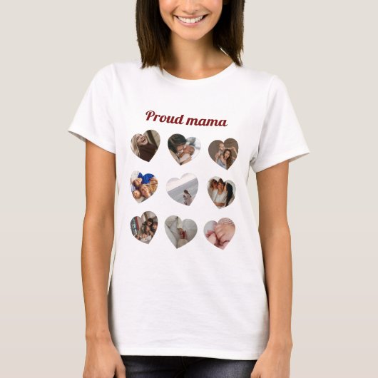 Custom 9 Foto Heart Collage Proud Mama Mother Moth T-Shirt (Vorderseite)