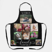 Custom 9 Photo Collage Family Quote And Name Black Schürze (Vorderseite)