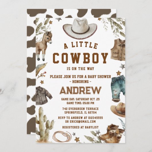 Custom a kleinen Cowboy-Dusche Einladung (Vorne/Hinten)