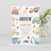 Custom a Modern Construction Birthday Party Einladung (Stehend Vorderseite)