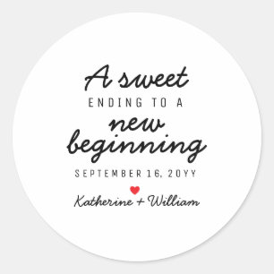 Custom A Sweet Ending To A New Beginning Favor Runder Aufkleber