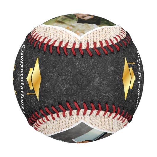 Custom Abschluss 4 Foto Class of 2025 Black Gold Baseball (Rückseite)