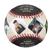 Custom Abschluss 4 Foto Class of 2025 Black Gold Baseball (Vorderseite)