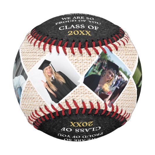 Custom Abschluss 4 Foto Class of 2025 Black Gold Baseball (Vorderseite)