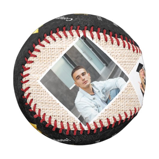 Custom Abschluss 4 Foto Class of 2025 Black Gold Baseball (Vorderseite Links)