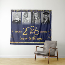 Custom Abschluss Banner Foto Collage Blue Gold