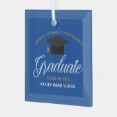 Custom Abschluss Blue Gold Graduate Weihnachten Ornament Aus Glas (Vorderseite links)