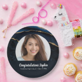 Custom Abschluss Foto Marble Agate Blue Pappteller (Party)