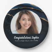 Custom Abschluss Foto Marble Agate Blue Pappteller (Vorderseite)