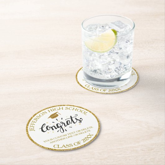 Custom Abschluss Glückwunschs Grad Gold Klasse von Runder Pappuntersetzer (Vor Ort)