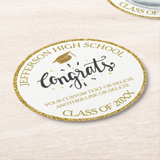 Custom Abschluss Glückwunschs Grad Gold Klasse von Runder Pappuntersetzer (Angewinkelt)