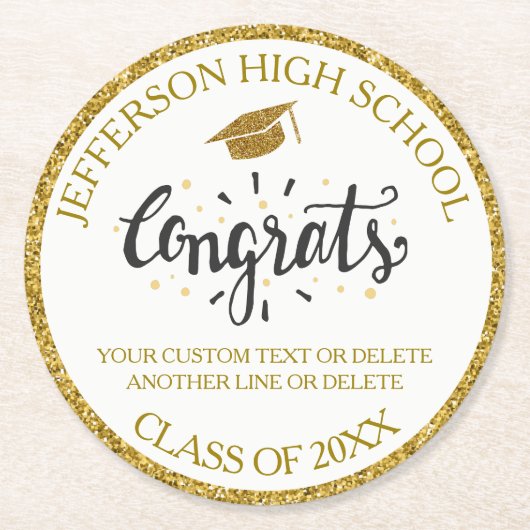 Custom Abschluss Glückwunschs Grad Gold Klasse von Runder Pappuntersetzer (Vorderseite)