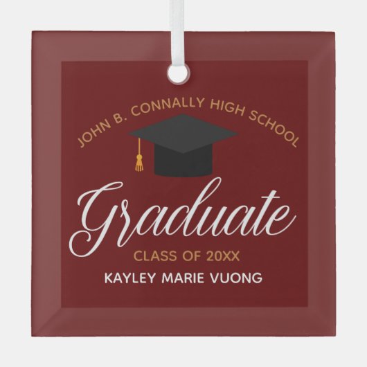 Custom Abschluss Maroon Gold Graduate Weihnachten Ornament Aus Glas (Vorderseite)
