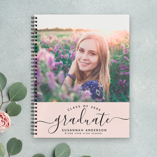 Custom Abschluss Modern Blush Script Foto Guest Notizblock